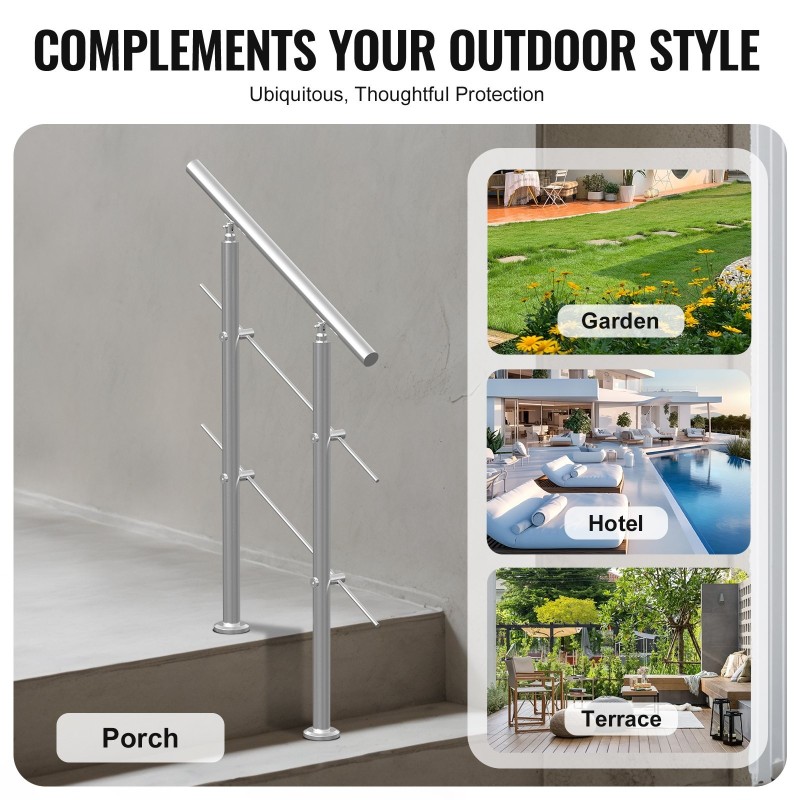 Kaide ulkoportaisiin ruostumattomasta teräksestä 800 mm kaksipilarinen kaksi poikkitankoa säädettävä kulma