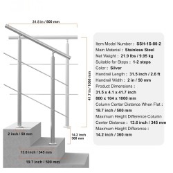 Kaide ulkoportaisiin ruostumattomasta teräksestä 800 mm kaksipilarinen kaksi poikkitankoa säädettävä kulma