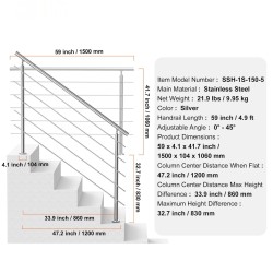 Porraskaide ruostumatonta terästä 1500 mm kaksipilarinen 5 poikkitankoa ulkokäyttöön