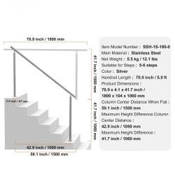 Porraskaide ruostumattomasta teräksestä 1800 mm säädettävällä 0–45 asteen kulmalla kaksoistolppainen ulkokäyttöön