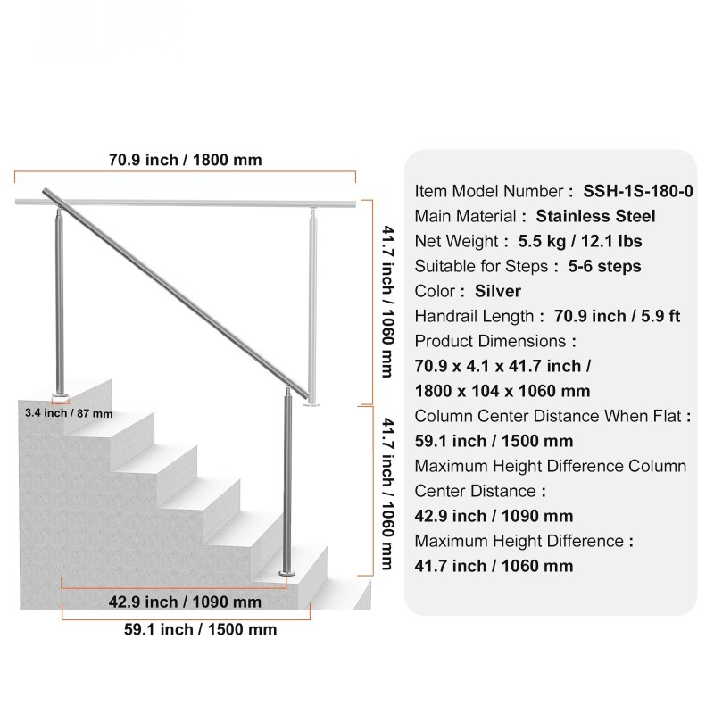 Porraskaide ruostumattomasta teräksestä 1800 mm säädettävällä 0–45 asteen kulmalla kaksoistolppainen ulkokäyttöön