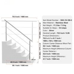Käsijohde ulkokäyttöön ruostumattomasta teräksestä 1800 mm kaksi poikkitankoa