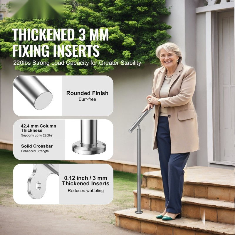 Käsijohde ulkoportaisiin ruostumatonta terästä 100 cm kahden pylvään säädettävä kulma 0–45 astetta