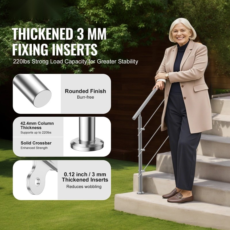 Ulkokaide portaisiin 149,9 cm ruostumaton teräs kolmella poikkitangolla säädettävällä kulmalla