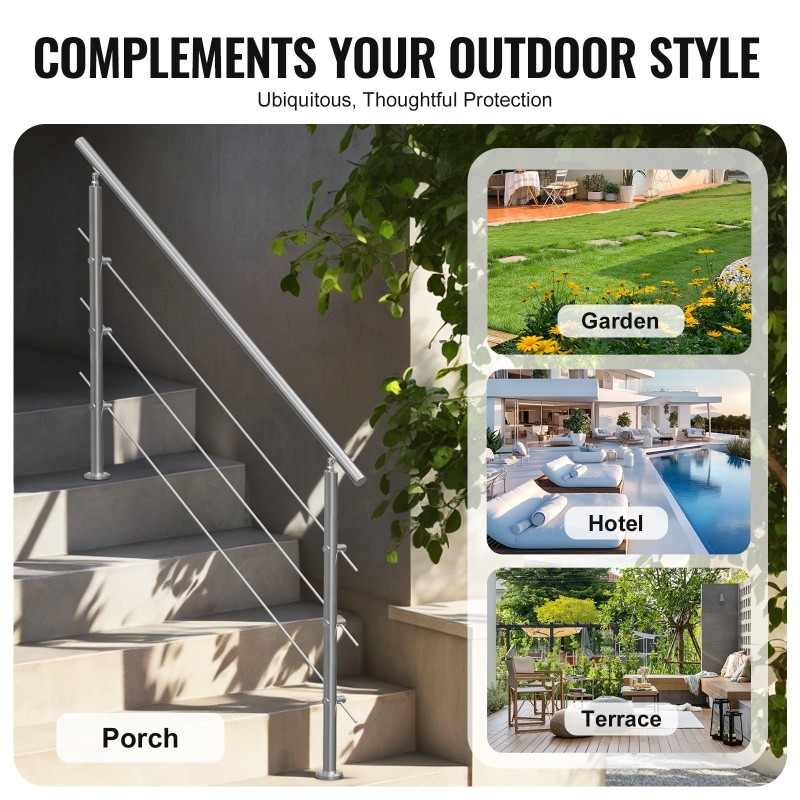 Ulkokaide portaisiin 149,9 cm ruostumaton teräs kolmella poikkitangolla säädettävällä kulmalla