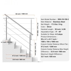 Ulkokaide portaisiin 149,9 cm ruostumaton teräs kolmella poikkitangolla säädettävällä kulmalla