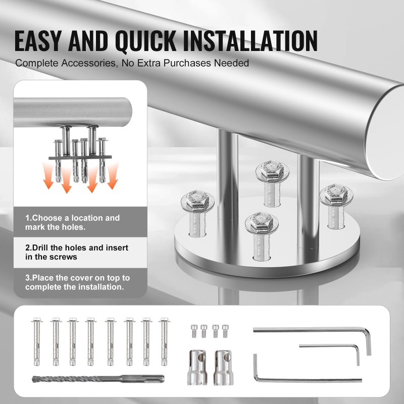 Ruostumaton teräs kaide 150 cm sivukiinnitteinen ulkoporteihin säädettävällä kulmalla