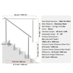 Käsijohde ulkoportaisiin ruostumatonta terästä 150 senttimetriä kaksipylväinen säädettävä kulma kiinnitystarvikkeet