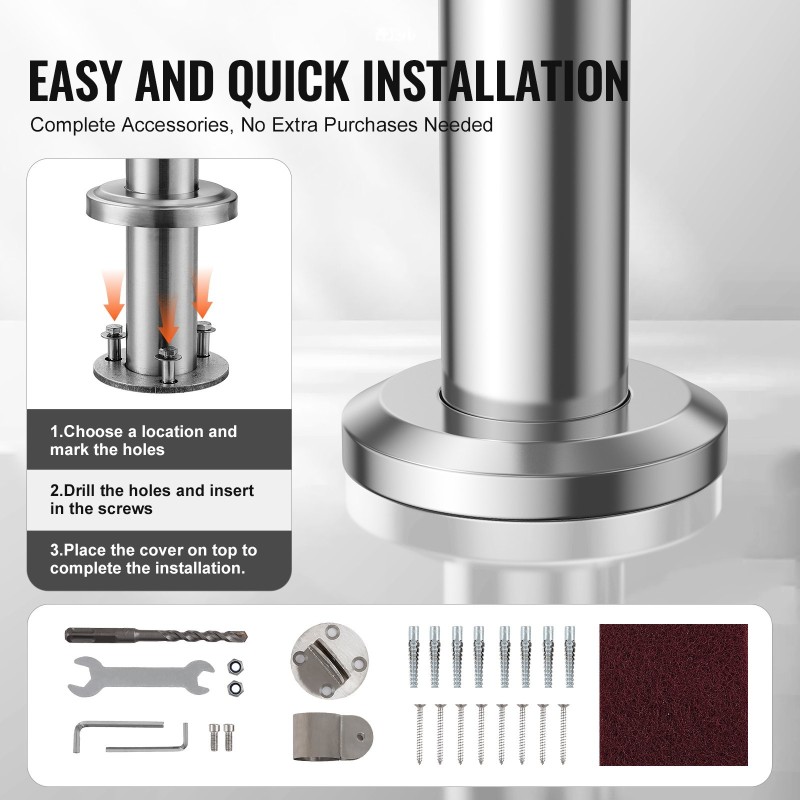 Ulkokaide ruostumattomasta teräksestä 100 cm portaisiin seinään ja lattiaan asennettava