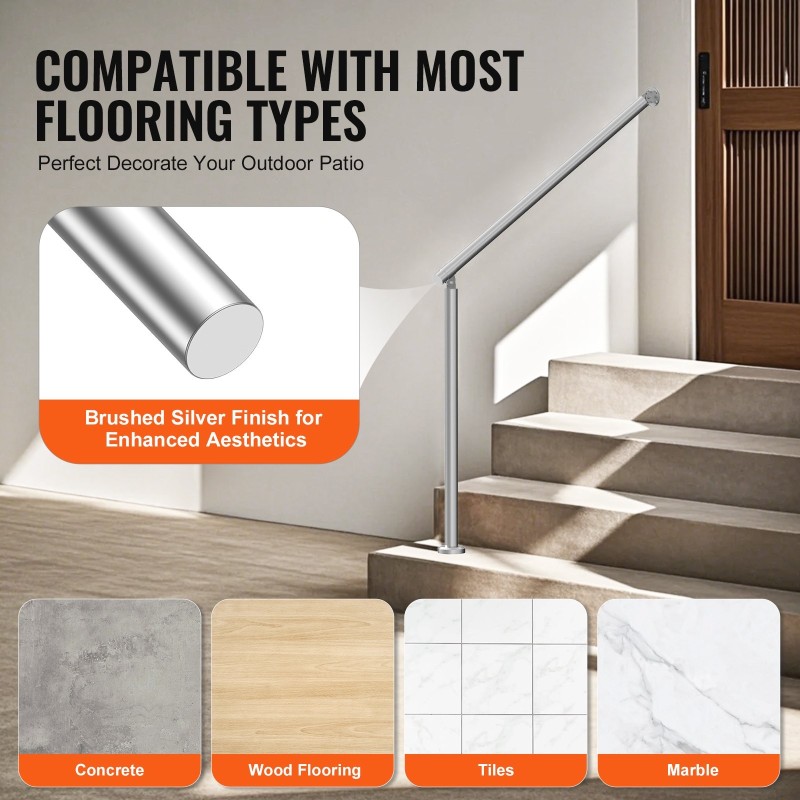 Ulkokaide ruostumattomasta teräksestä 100 cm portaisiin seinään ja lattiaan asennettava