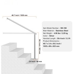 Ulkokaide ruostumattomasta teräksestä 100 cm portaisiin seinään ja lattiaan asennettava
