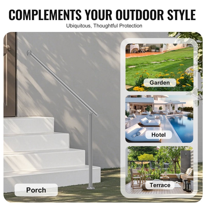 Käsijohde ulkoportaisiin ruostumatonta terästä 120 cm säädettävä kulma 0–60 astetta asennussarja mukana