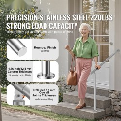 Kaide ulkoportaisiin ruostumattomasta teräksestä kahdeksankymmentä senttimetriä seinään ja lattiaan kiinnitettävä