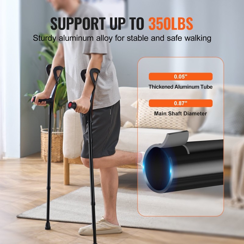 Kyynärsauvat aikuisille alumiinirunko taittuvat kymmenportainen korkeussäätö sopii 140–180 senttimetriä käyttäjille pari