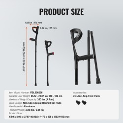 Kyynärsauvat aikuisille alumiinirunko taittuvat kymmenportainen korkeussäätö sopii 140–180 senttimetriä käyttäjille pari