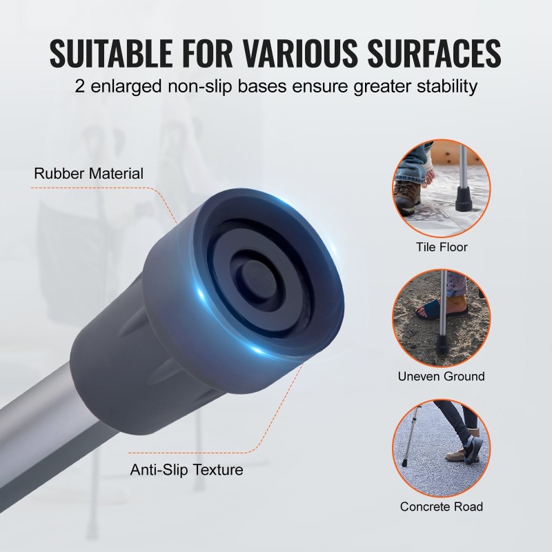 Kainalosauvat alumiiniset 13-portainen korkeussäätö pehmeä kainalotuki 120–200 cm pari