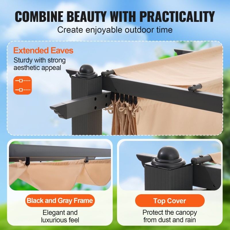 Pergola alumiinirunko noin 3 x 3 m säädettävällä aurinkosuojakatoksella