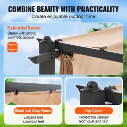 Pergola vedettävällä katoksella alumiinirunkoinen UV-suojattu 2,96 x 3,95 m