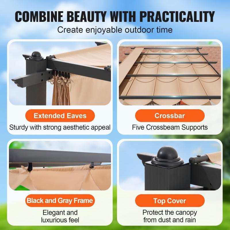 Pergola alumiinirungolla 3,6 x 4,86 m säädettävällä UV50+ katoksella