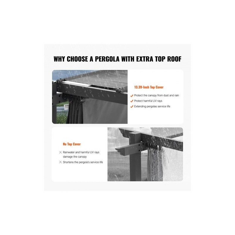 Alumiini- ja rautarunkoinen pergola 2,96 x 3,95 m liukuva katos UV50+-suojalla