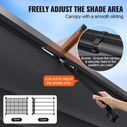 Alumiini- ja rautarunkoinen pergola 2,96 x 3,95 m liukuva katos UV50+-suojalla