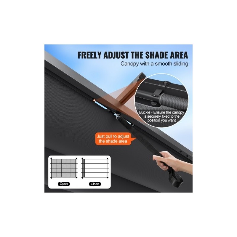 Alumiini- ja rautarunkoinen pergola 2,96 x 3,95 m liukuva katos UV50+-suojalla