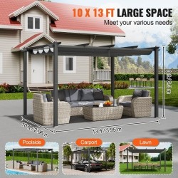 Alumiini- ja rautarunkoinen pergola 2,96 x 3,95 m liukuva katos UV50+-suojalla