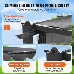 Alumiini- ja rautarunkoinen pergola 2,96 x 3,95 m liukuva katos UV50+-suojalla