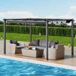 Alumiini- ja rautarunkoinen pergola 2,96 x 3,95 m liukuva katos UV50+-suojalla
