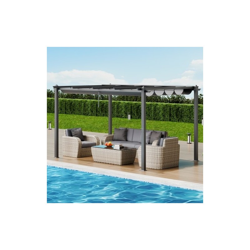 Alumiini- ja rautarunkoinen pergola 2,96 x 3,95 m liukuva katos UV50+-suojalla