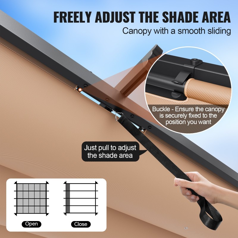 Alumiininen pergola 3 x 3 m vedettävällä beige katoksella UV50+