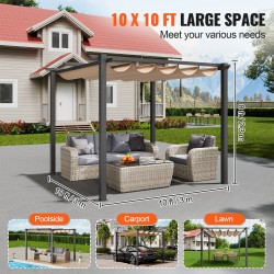 Alumiininen pergola 3 x 3 m vedettävällä beige katoksella UV50+