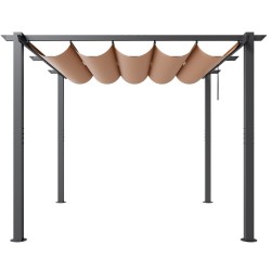 Alumiininen pergola 3 x 3 m vedettävällä beige katoksella UV50+