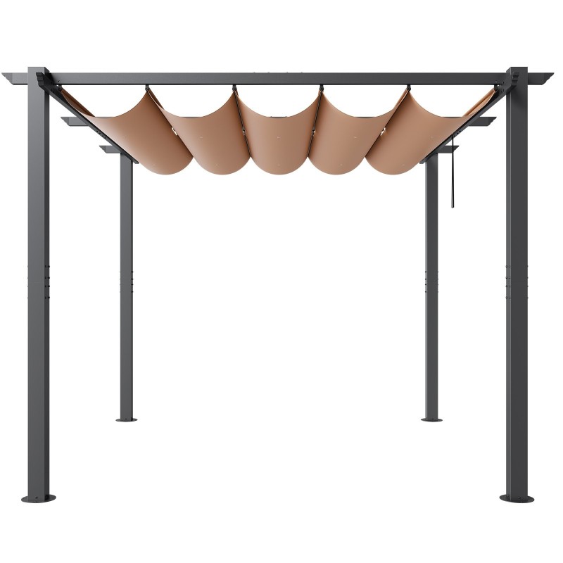 Alumiininen pergola 3 x 3 m vedettävällä beige katoksella UV50+