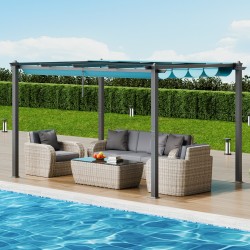 Säädettävä alumiini- ja rautarunkoinen pergola 2,96 x 3,95 m UV50-suojalla