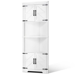 Kulmakaappi 171 cm korkea MDF PB 6 säädettävää hyllyä 4 puuovea valkoinen