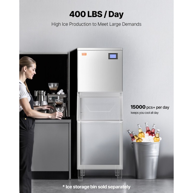 Kaupallinen jääpalakone 400 paunaa päivässä ruostumaton teräs pääkone ilman säiliötä