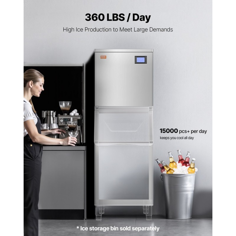 Jääpalakoneen pääyksikkö 163 kg vuorokaudessa ruostumatonta terästä itsepuhdistuva ammattikäyttöön