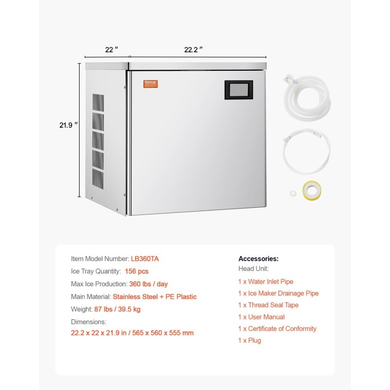 Jääpalakoneen pääyksikkö 163 kg vuorokaudessa ruostumatonta terästä itsepuhdistuva ammattikäyttöön