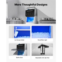 Kaupallinen jääpalakone 226,8 kg/24h 113,4 kg säiliö ruostumaton teräs 3,5 tuuman kosketusnäyttö