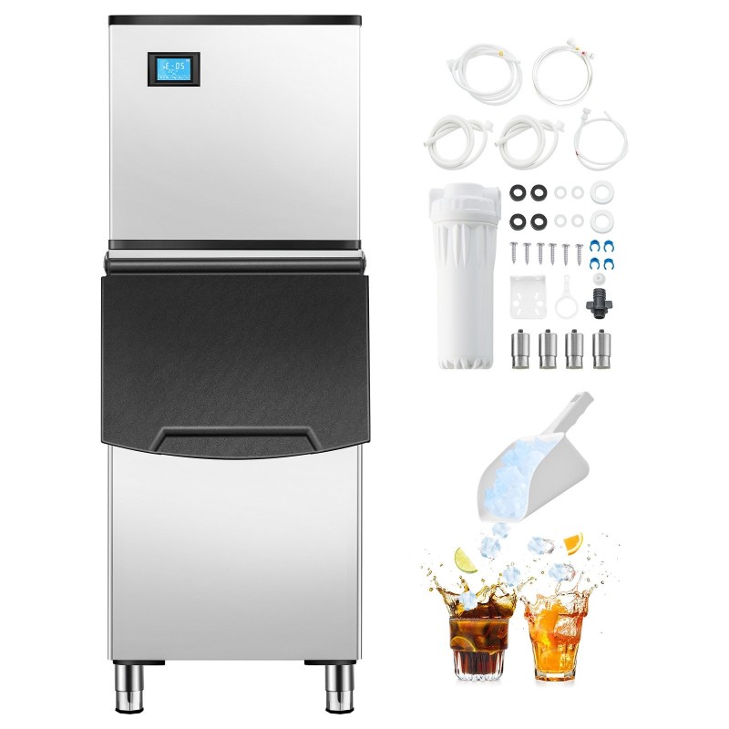 Kaupallinen jääpalakone ruostumaton teräs 136 kg vuorokaudessa tuotanto 113 kg säilytys kosketusnäytöllä