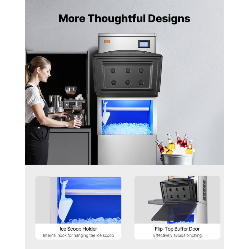 Jään säilytyssäiliö 113,4 kg ruostumatonta terästä ja PE-muovia vedensuodattimella säädettävillä kumijaloilla