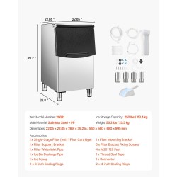 Jääsäiliö 113,4 kg ruostumaton teräs PP sisärakenne yksivaiheinen vedensuodatin säädettävät liukuestekumijalat