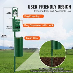 Koiranjäteasema galvanoidusta teräksestä 43 litraa maahan asennettava vihreä 600 jätepussia 50 suojapussia