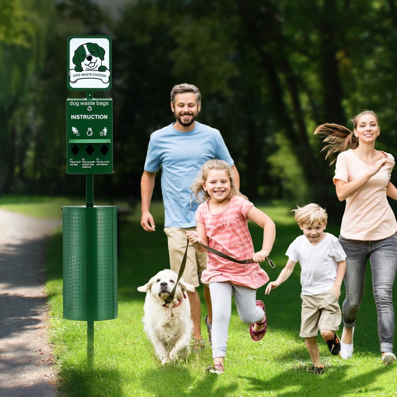 Koiranjäteasema galvanoidusta teräksestä 43 litraa maahan asennettava vihreä 600 jätepussia 50 suojapussia