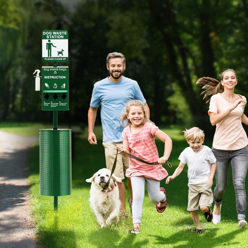 Koiranjäteasema galvanoidusta teräksestä 43 l roskasäiliö 600 jätepussia 50 suojapussia ulkokäyttöön