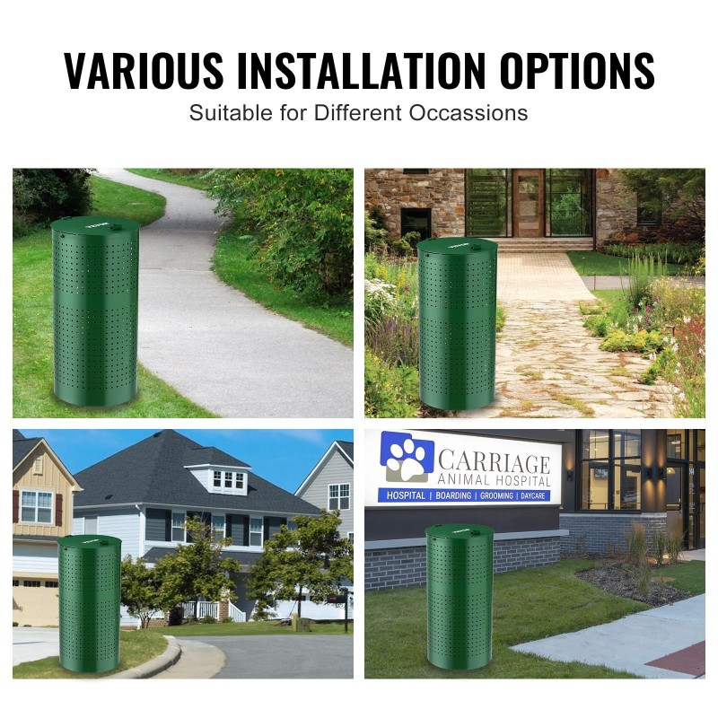 Koirankakkaroskis galvanoitua terästä 43 l ulkokäyttöön kannella 50 jätesäkkiä