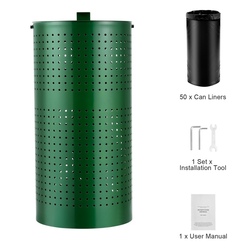 Koirankakkaroskis galvanoitua terästä 43 l ulkokäyttöön kannella 50 jätesäkkiä