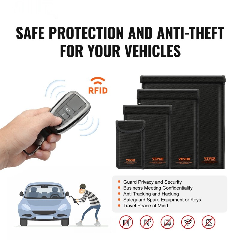 Signaalinsuojauspussisetti 4-osainen lasikuitu nikkeli-kupari palonkestävä musta kannettavalle ja mobiililaitteille