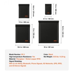 Signaalinsuojauspussisetti 4-osainen lasikuitu nikkeli-kupari palonkestävä musta kannettavalle ja mobiililaitteille